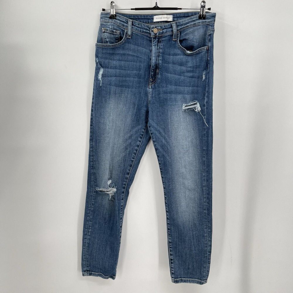 Flying Monkey 29 Distressed Skinny Jeans Womens‎ Blue High Rise Cropped Y2890